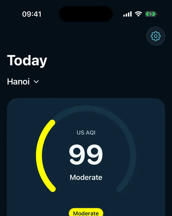 Air Halo today screen with US AQI 99