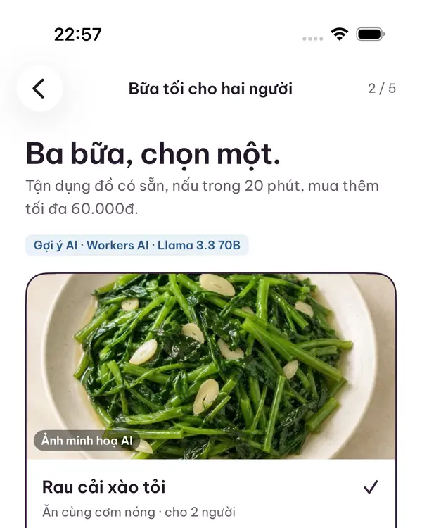Three AI-suggested dinners to choose from